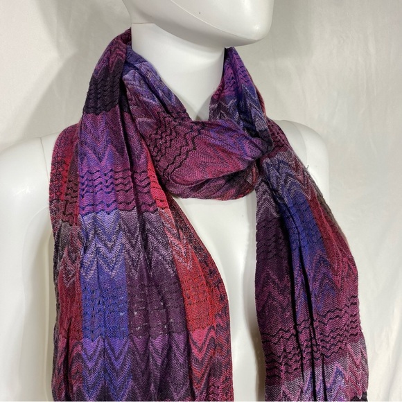Purple Tones Plaid Tassel Long Scarf Wrap - Picture 2 of 5